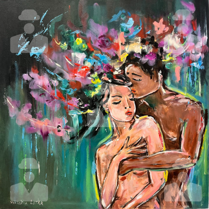 Victoria Latka. Naked young couple in spring flowers