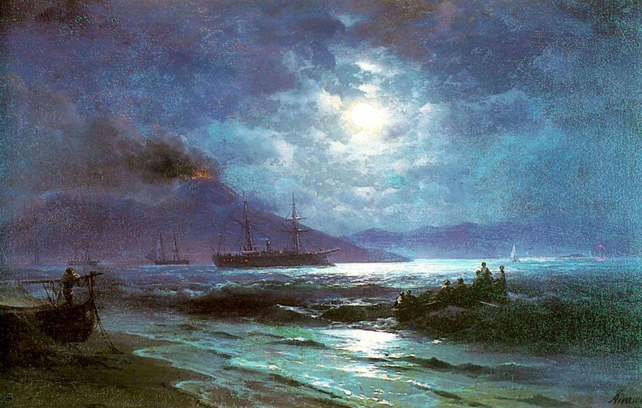 Лунная ночь на черном море. Неаполитанский залив в лунную ночь Айвазовский. Неаполитанский залив Айвазовский 1878.