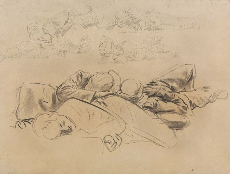 John Singer Sargent. Sketch of reclining figures for "Gassed"