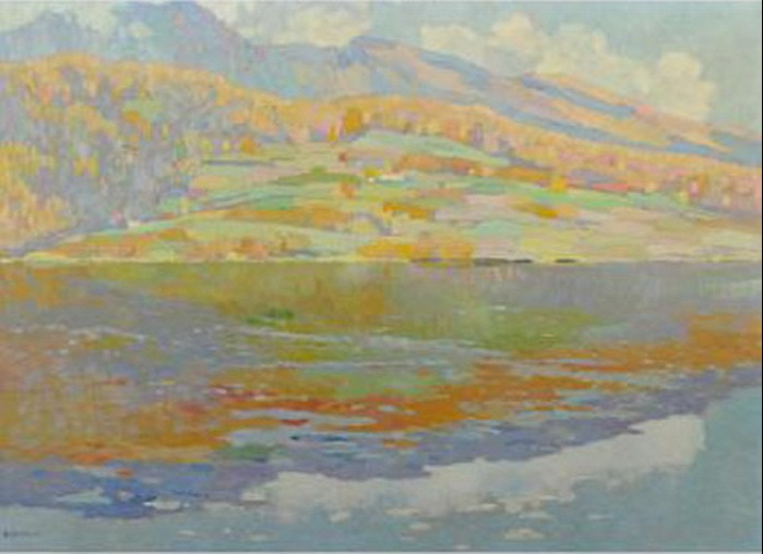 (1877-1965) Luigi Bonazza Italy. Mountain Lake (Lago tra i monti)
