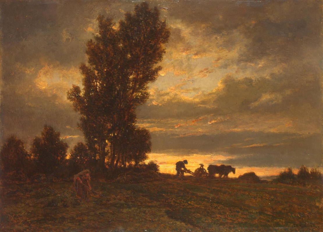 Теодор Руссо пейзаж с пахарем