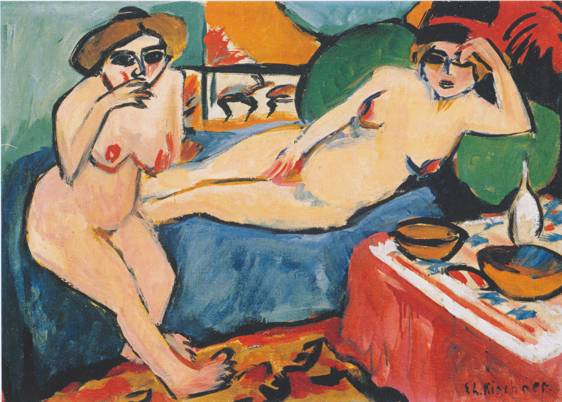 Ernst Ludwig Kirchner. Two Nudes on a blue sofa
