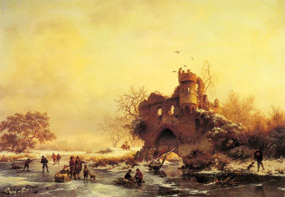 Frederick Marian Cruzemann. Winter landscape with skaters on the river