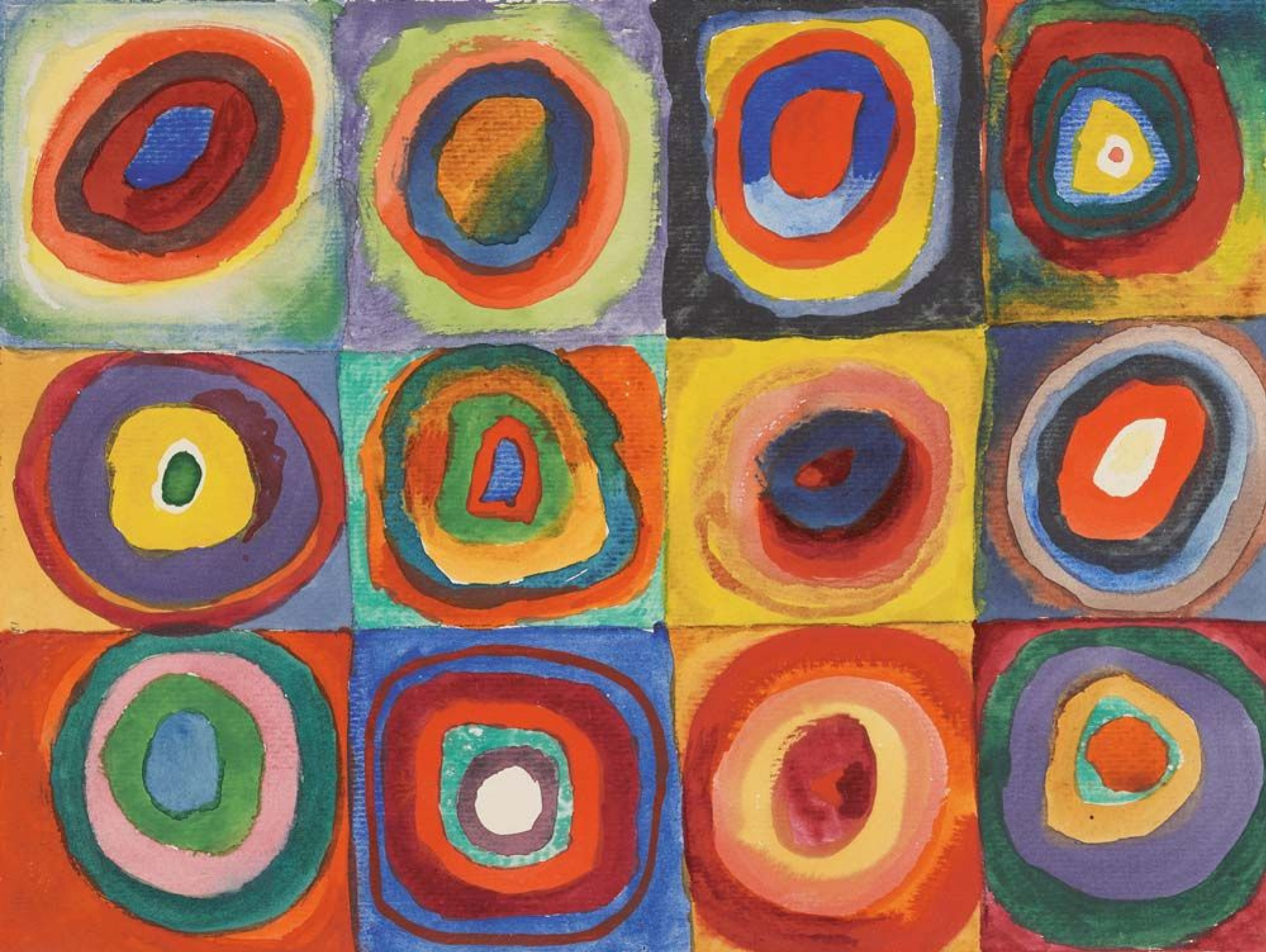 Wassily Kandinsky 彩色素描 带同心圆的正方形 1913 31 24 厘米 作品描述 Arthive