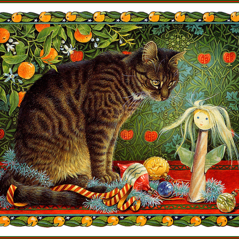 Cat Christmas, 1935, 117×67 cm by Louis Wain: History, Analysis