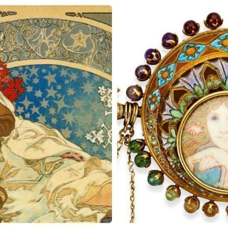 Lot - Attribuée à Georges FOUQUET d'après un dessin d'Alphonse MUCHA  Broche-pendentif Princesse lointaine - Catalog# 727542 Jewellery
