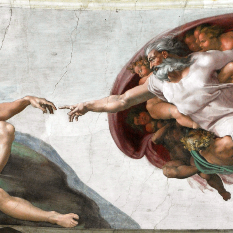 jesus and god touching fingers painting