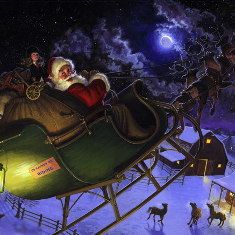 Tom Newsom Santas Reindeer Sleigh Gold Collection Counted Cross
