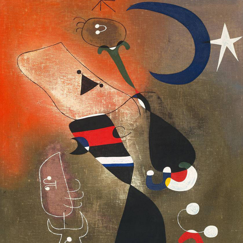 Desenho de figures and dog in front of the sun by joan miro para